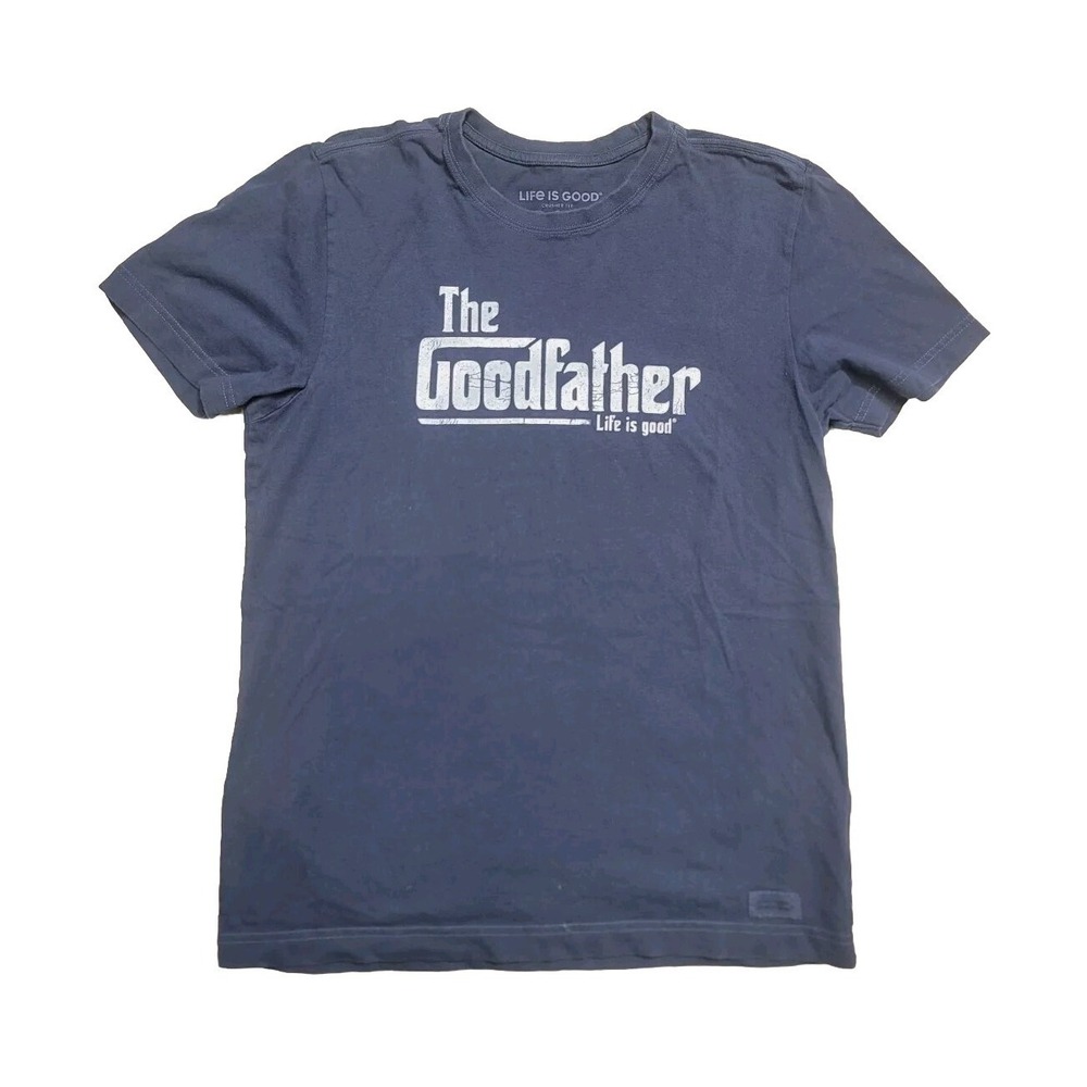 Life Is Good Men T-Shirt Small Blue Logo Graphic The Godfather Crusher Tee